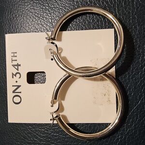 On 34th Silver-Tone Curved Metal Sheet C Hoop Earrings,